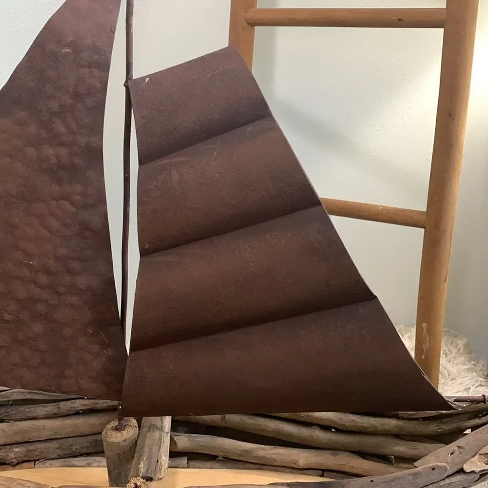 Driftwood And Metal‎ Sailboat Piece For Costal Beach Cabin Decor